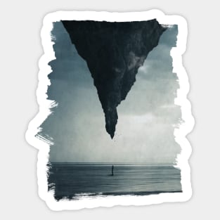 what if - man standing under a giant rock Sticker